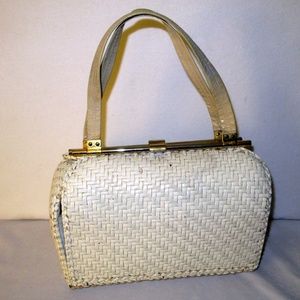 Vintage RODO White Lacquer Wicker Purse Handbag